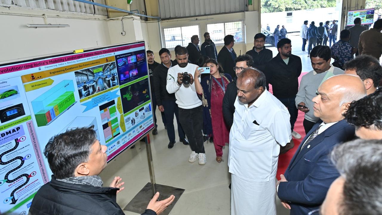 Union Steel Minister HD Kumaraswamy addressing a gathering on technology and innovation in Haryana recently.