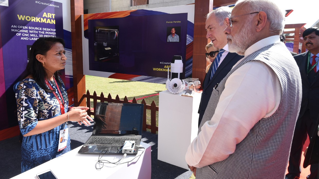 A file picture of PM Narendra Modi and his Israel counterpart at a Startup exhibition in Gujarat.