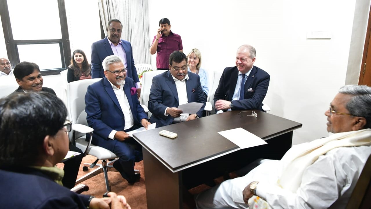 Karnataka Chief Minister Siddaramaiah interacting with Volvo Group officials in Bengaluru on Thursday.