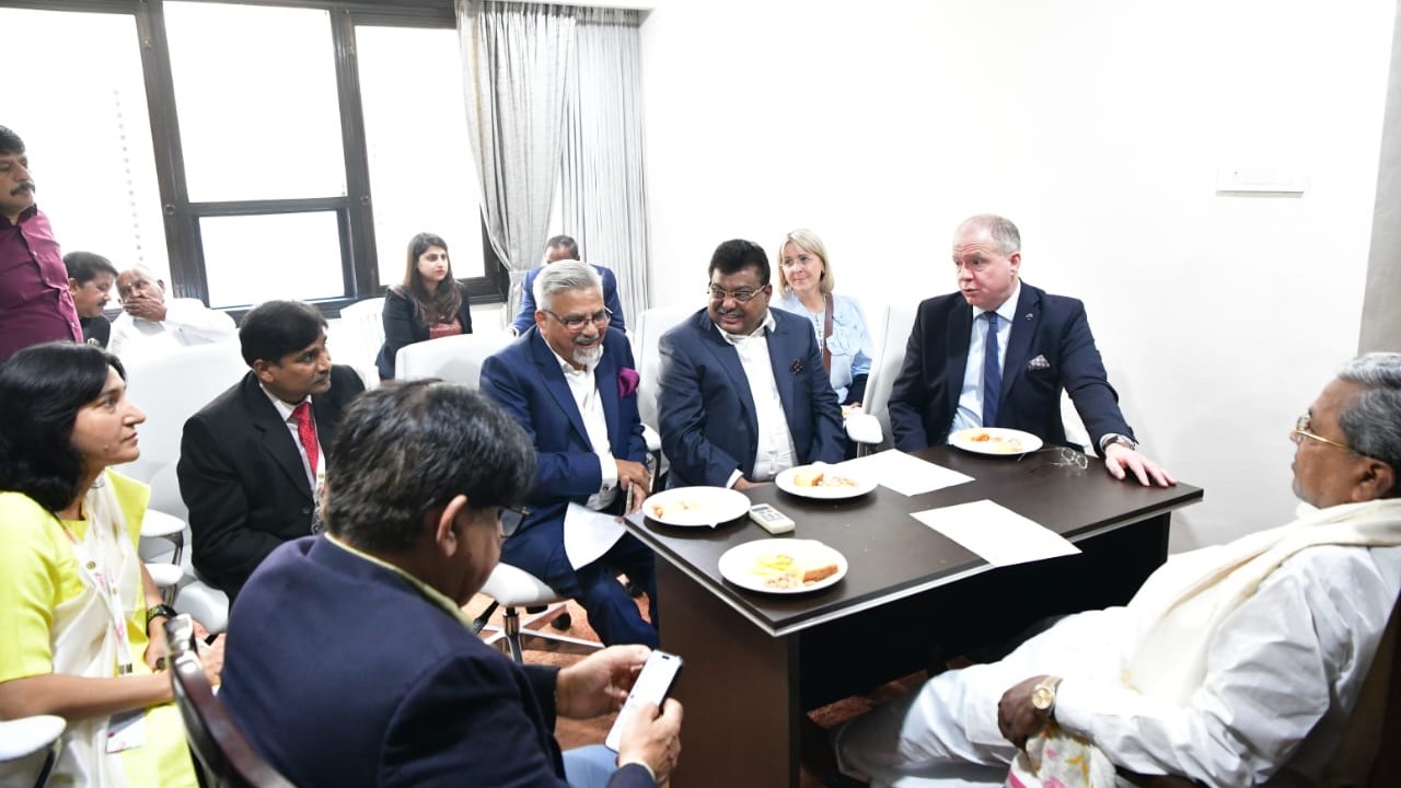 Karnataka Chief Minister Siddaramaiah interacting with Volvo Group officials in Bengaluru on Thursday.