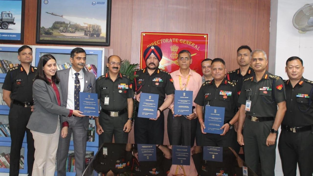 An Ashok Leyland bus supplied to the Indian Army, and the contract signing moment with Army officials.