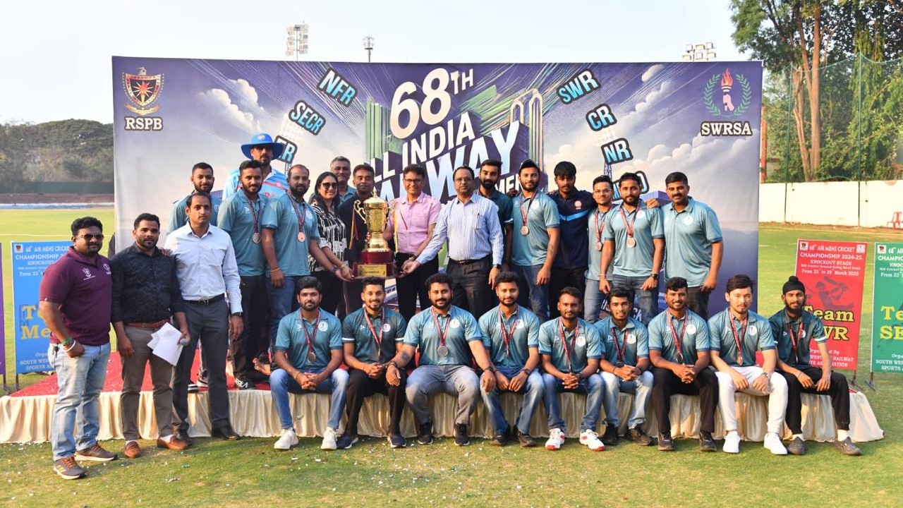 The victorious teams in the Railway cricket competition.