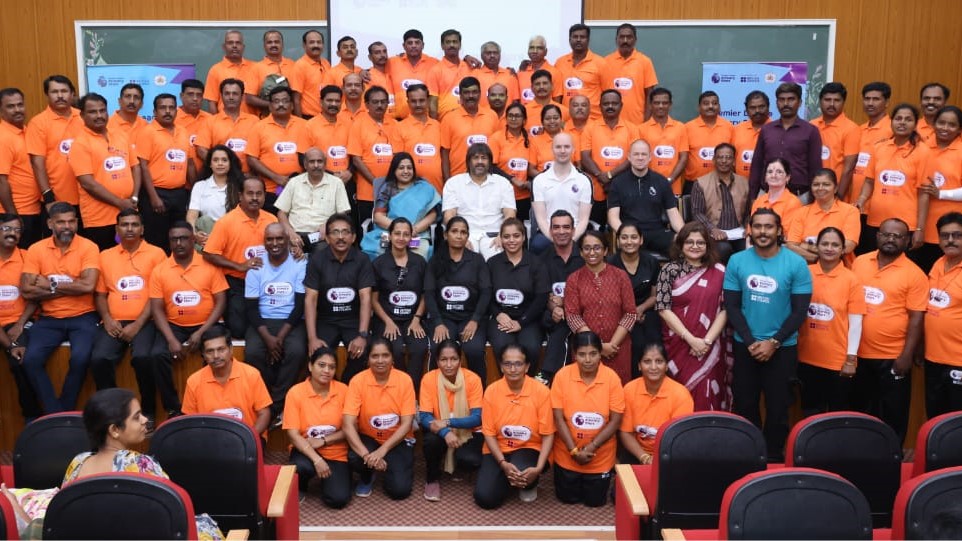 Minister for School Education and Literacy, Madhu Bangarappa, speaks to Physical Educators during the press meet.