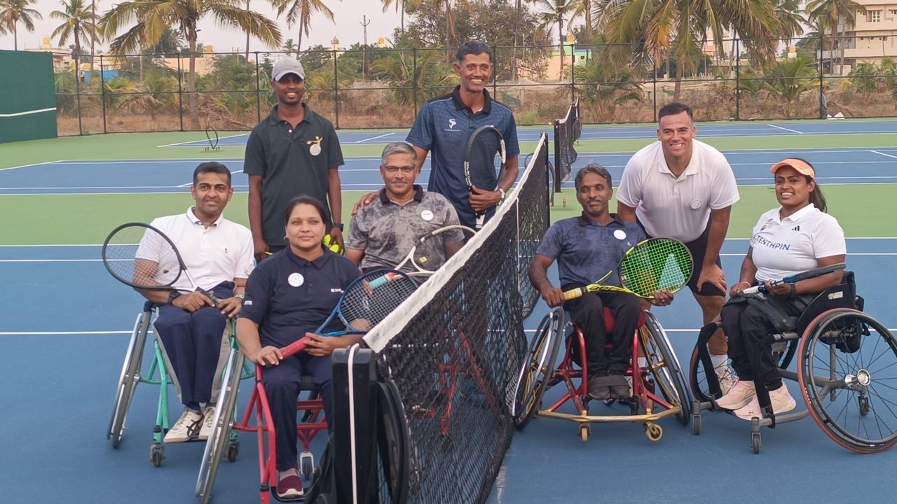 Dignitaries and para-tennis athletes during the unveiling of DTC in Bengaluru.