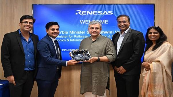 Union IT Minister Ashwani Vaishnaw with Renesas officials at the launch event in Bengaluru.