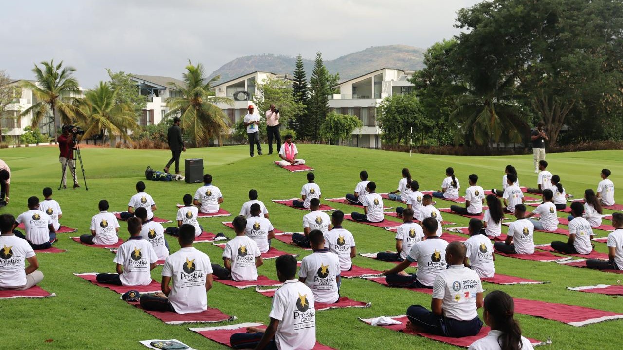 Practitioners performing 'Harit Yoga' at Prestige Golfshire in Nandi Hills recently. The event was supported by the Ministry of AYUSH.