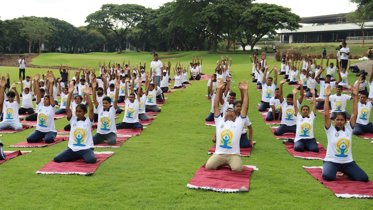 Practitioners performing 'Harit Yoga' at Prestige Golfshire in Nandi Hills recently. The event was supported by the Ministry of AYUSH.