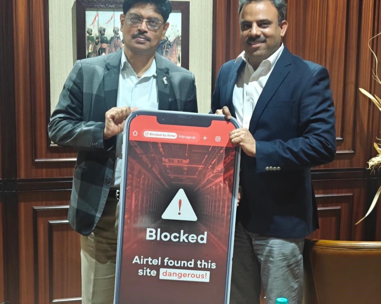 Airtel officials at a media event on user protection.