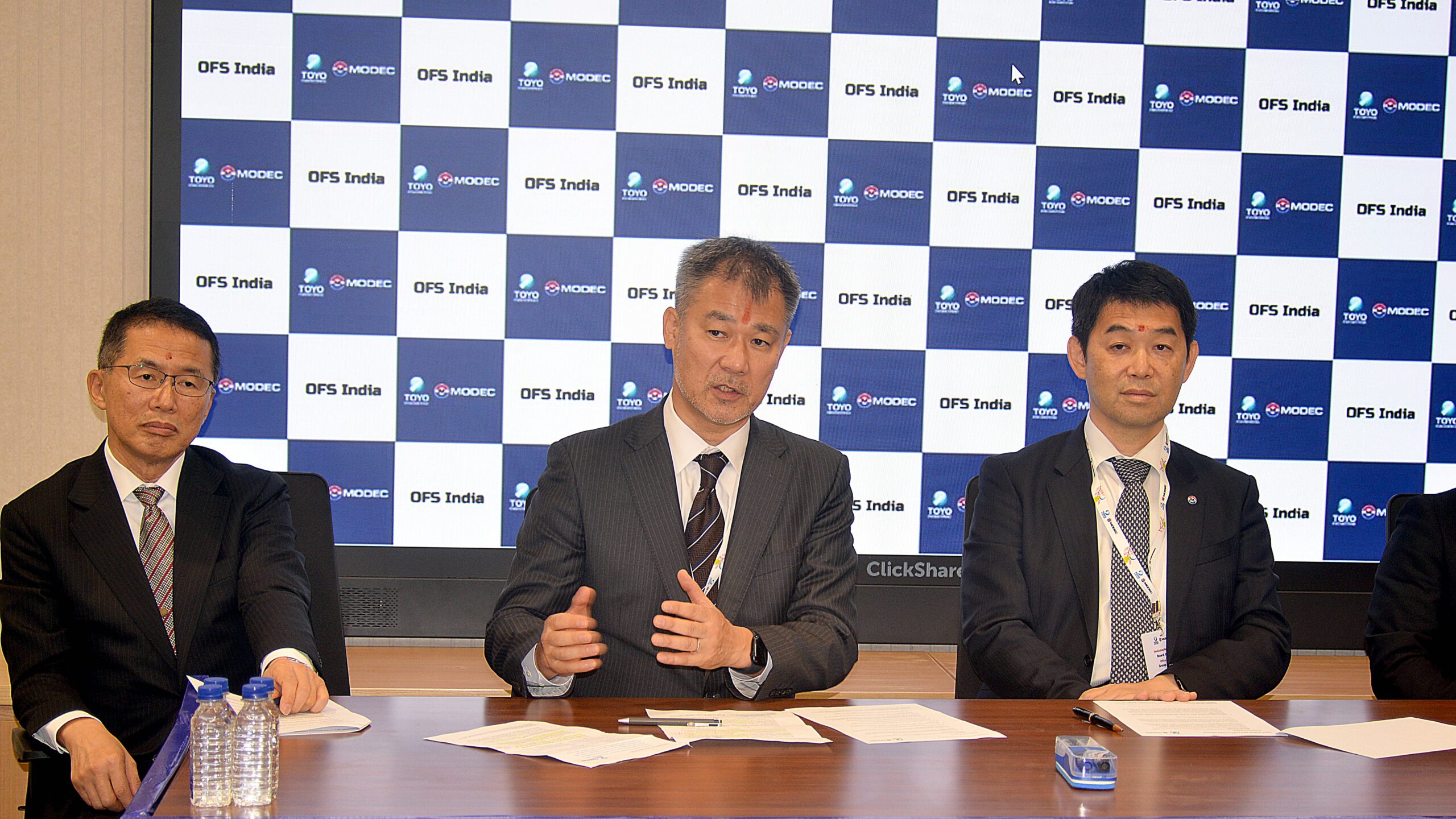 Senior officials of MODEC and TOYO, two Japanese firms, and the Japanese Consul-General, during the launch of the GCC in Bengaluru.