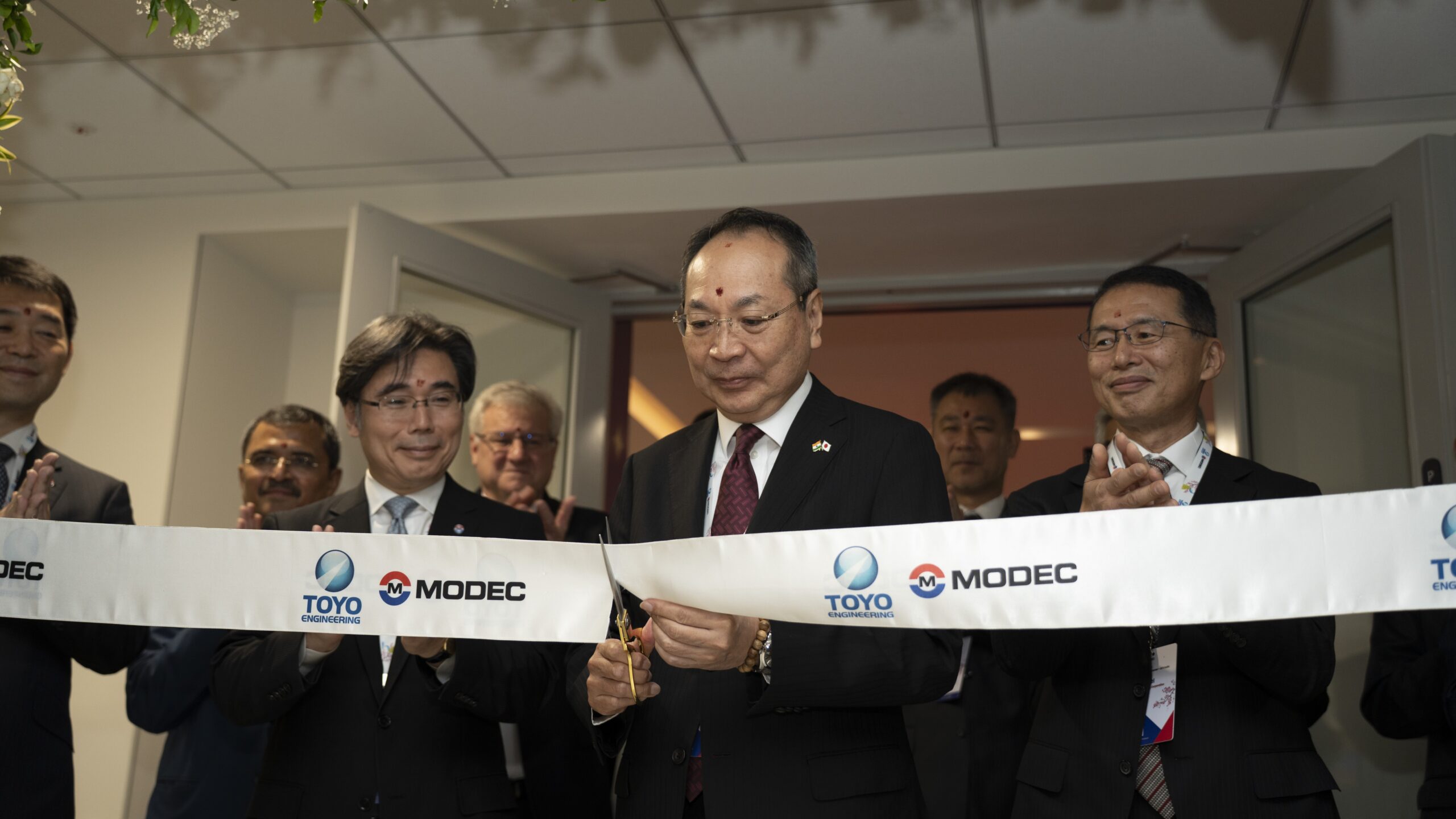 Senior officials of MODEC and TOYO, two Japanese firms, and the Japanese Consul-General, during the launch of the GCC in Bengaluru.