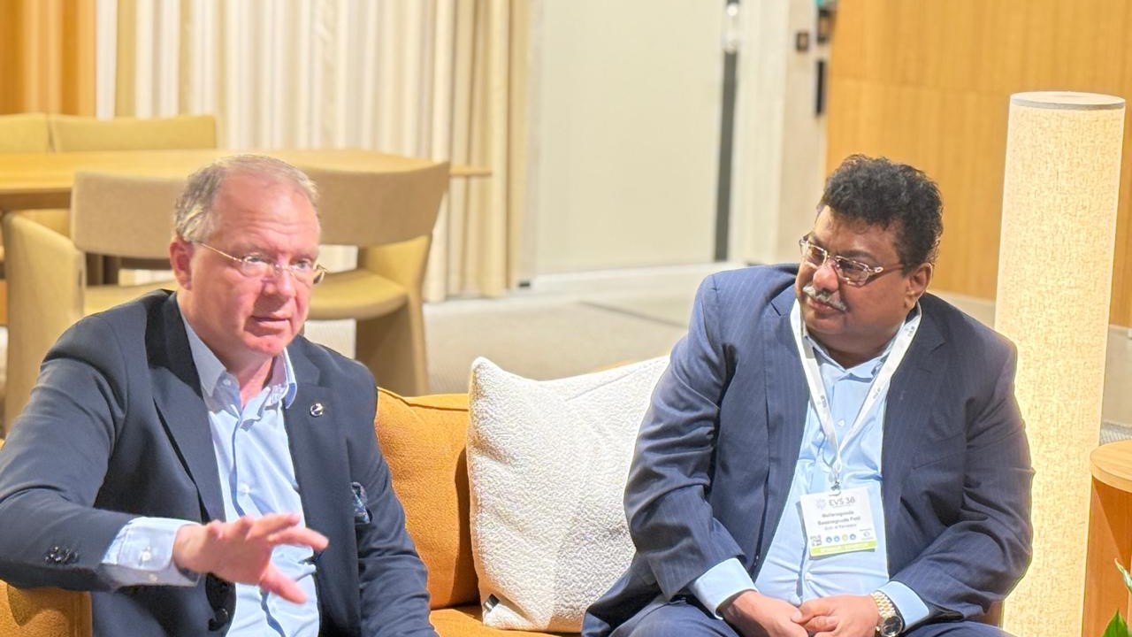 Karnataka Industries Minister MB Patil at a business meeting in Sweden.
