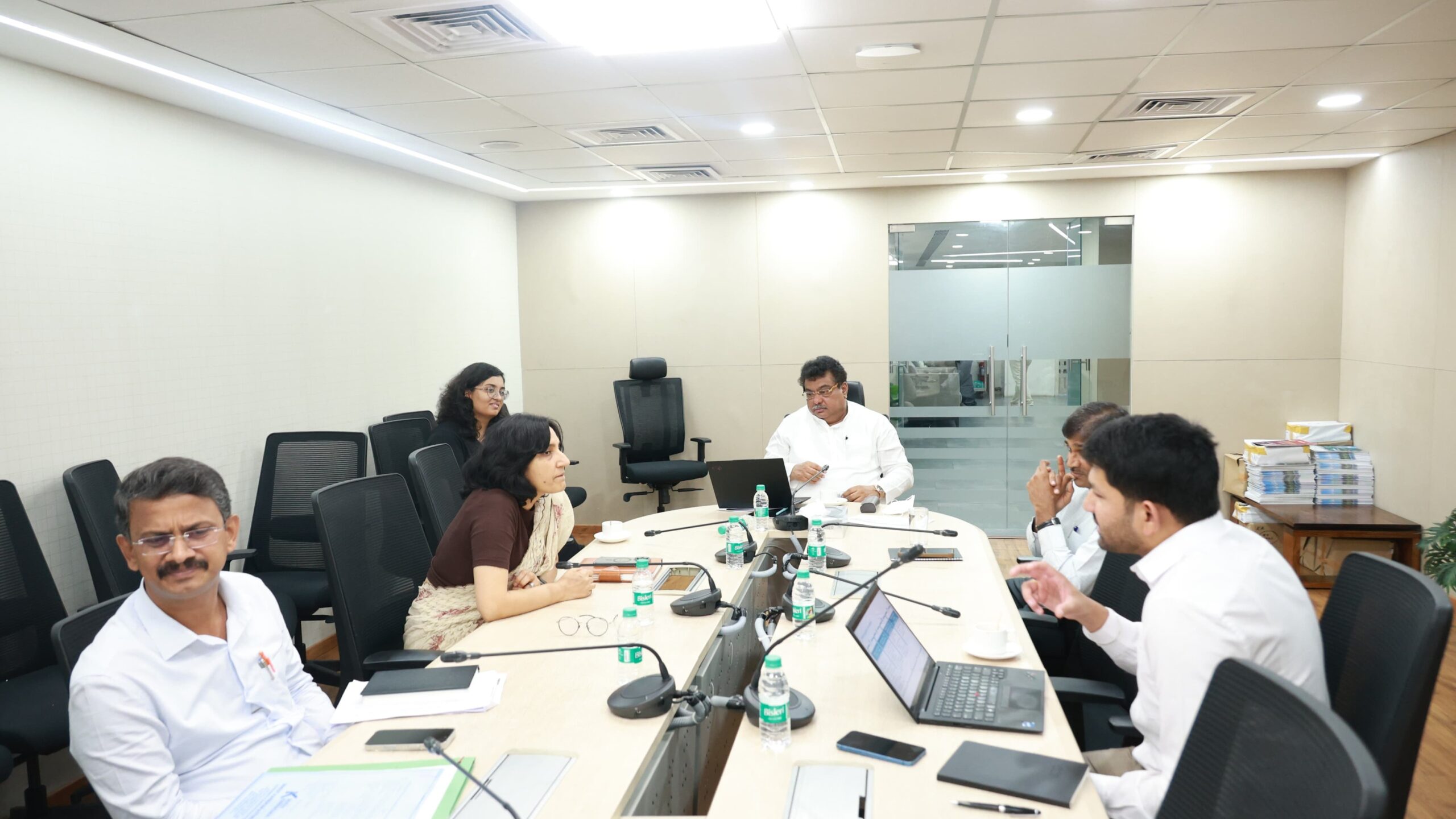 Industries Minister MB Patil discussing the scheduled meeting with industry leaders on June 10, with departmental officials.