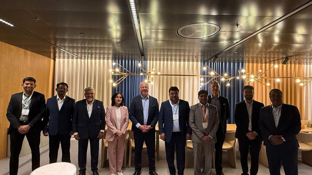 Karnataka Industries Minister MB Patil at a business meeting in Sweden.
