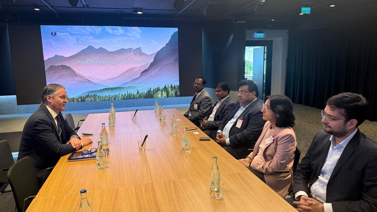 Karnataka Industries Minister MB Patil and his team of officers interacting with corporates in Sweden.