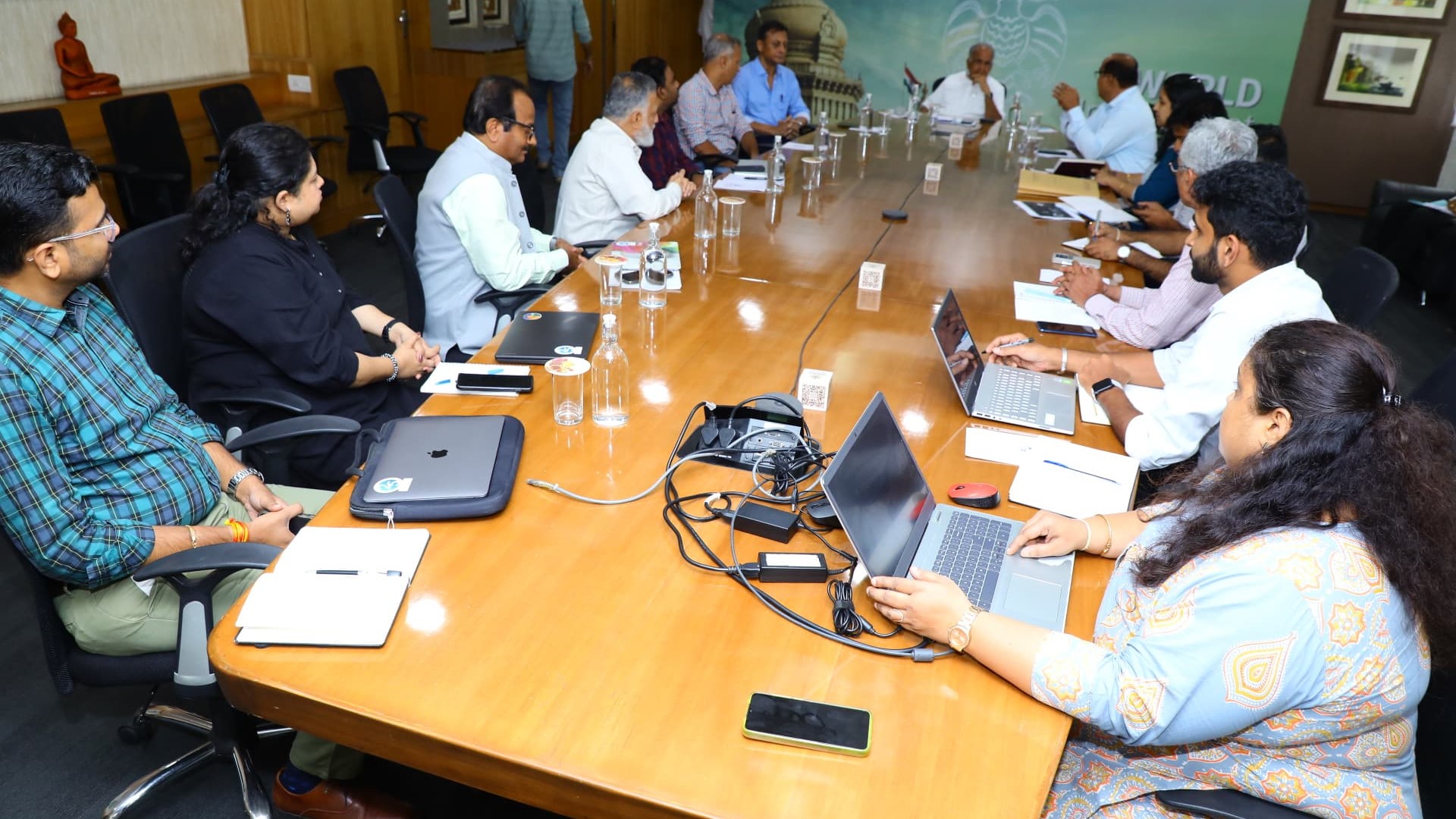 Karnataka Minister of Science and Technology, NS Boseraju, chairs a meeting on the proposed conference with departmental officials.