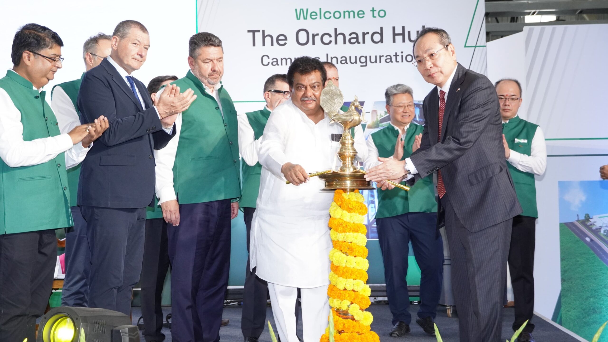 Industries Minister MB Patil declaring open Nidec's factory in Hubballi.