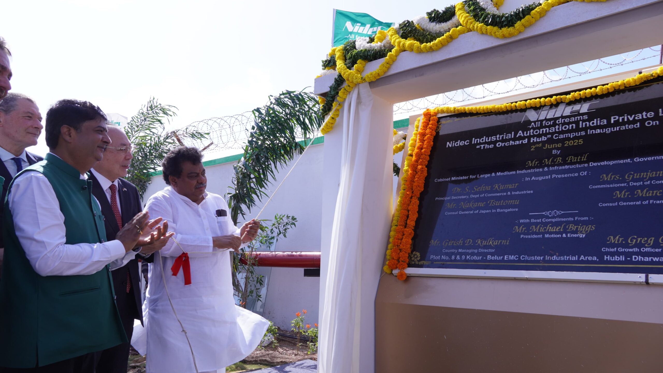 Industries Minister MB Patil declaring open Nidec's factory in Hubballi.