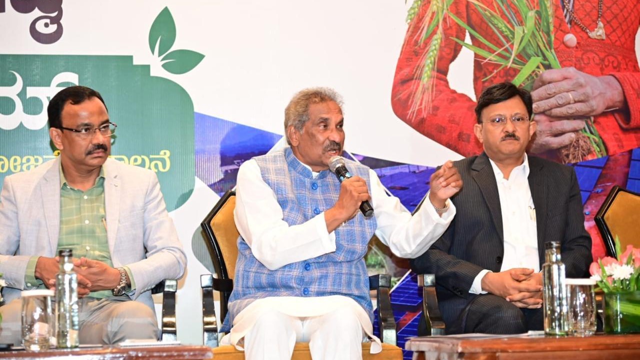 Karnataka Energy Minister KJ George speaking to the media about the Kusum-C scheme.