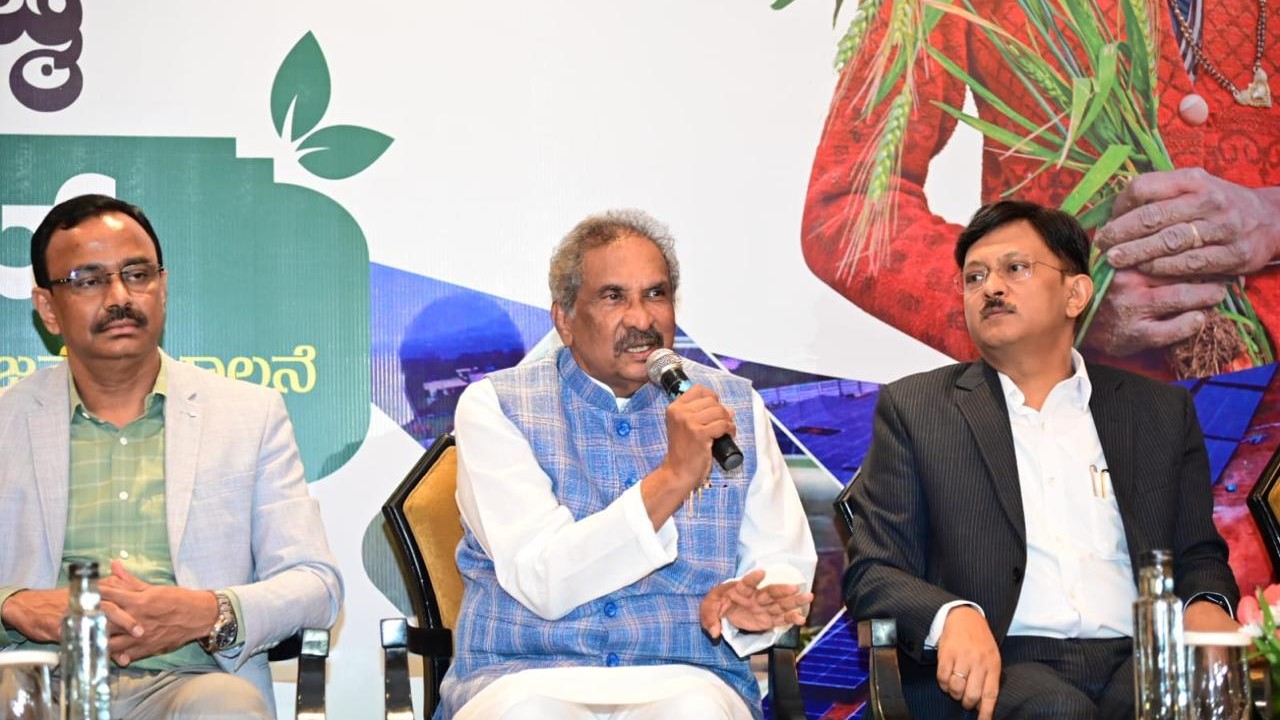 Karnataka Energy Minister KJ George speaking to the media about the Kusum-C scheme.