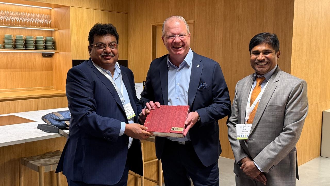 Karnataka Industries Minister MB Patil at a business meeting in Sweden.