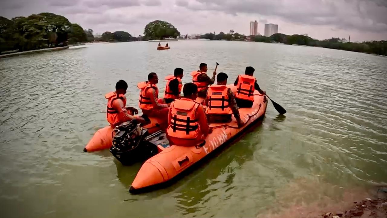 Visuals from the joint drill on monsoon-readiness held by various disaster response forces in the city