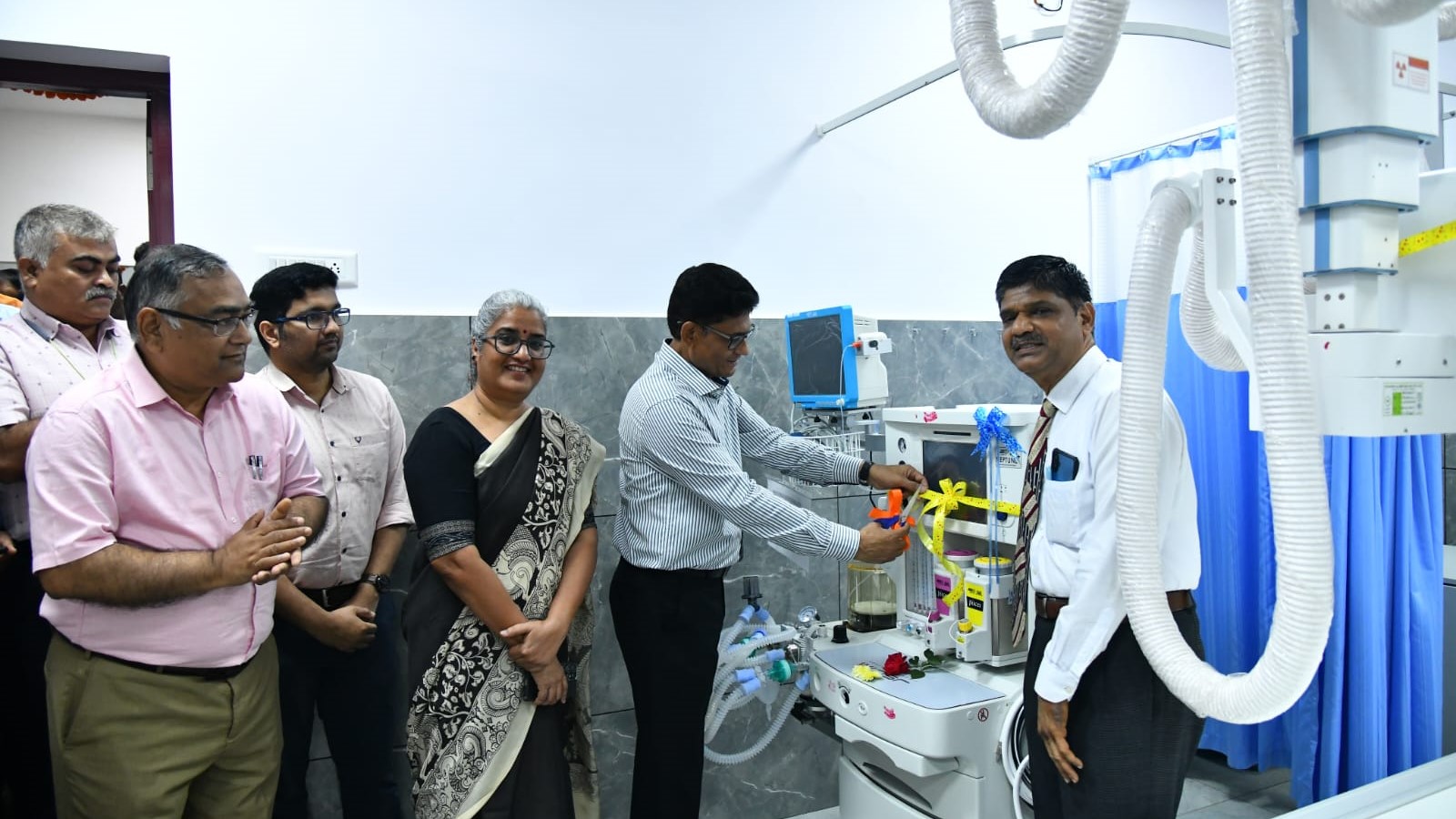 Senior officials of South Western Railway unveiling the new diagnostic infrastructure at the Central Hospital in Hubballi.