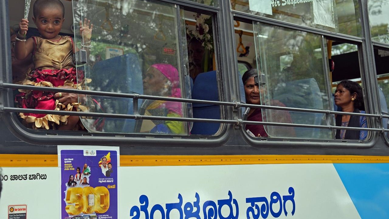 Karnataka Chief Minister Siddaramaiah and his deputy take a bus ride in celebration of the Shakti Scheme.