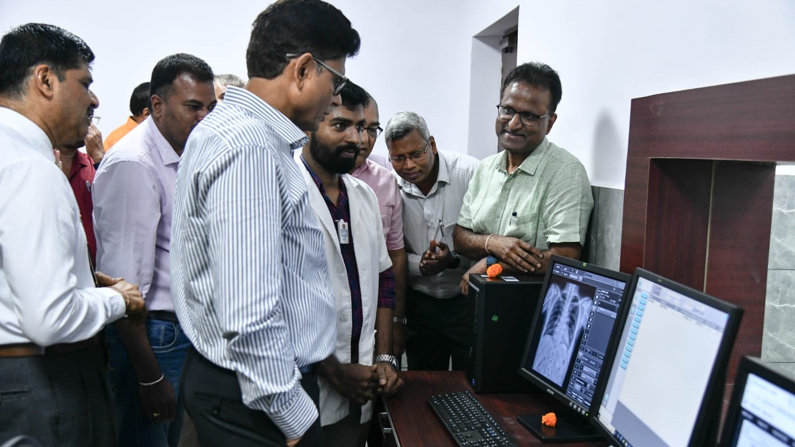 Senior officials of South Western Railway unveiling the new diagnostic infrastructure at the Central Hospital in Hubballi.