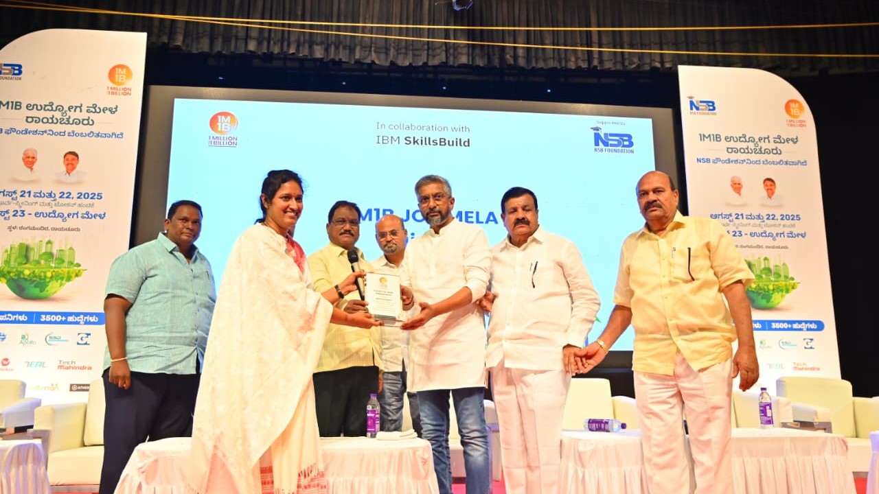 Candidates at the 1m1B Job Mela in Raichur.