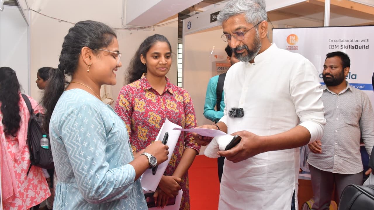 Candidates at the 1m1B Job Mela in Raichur.