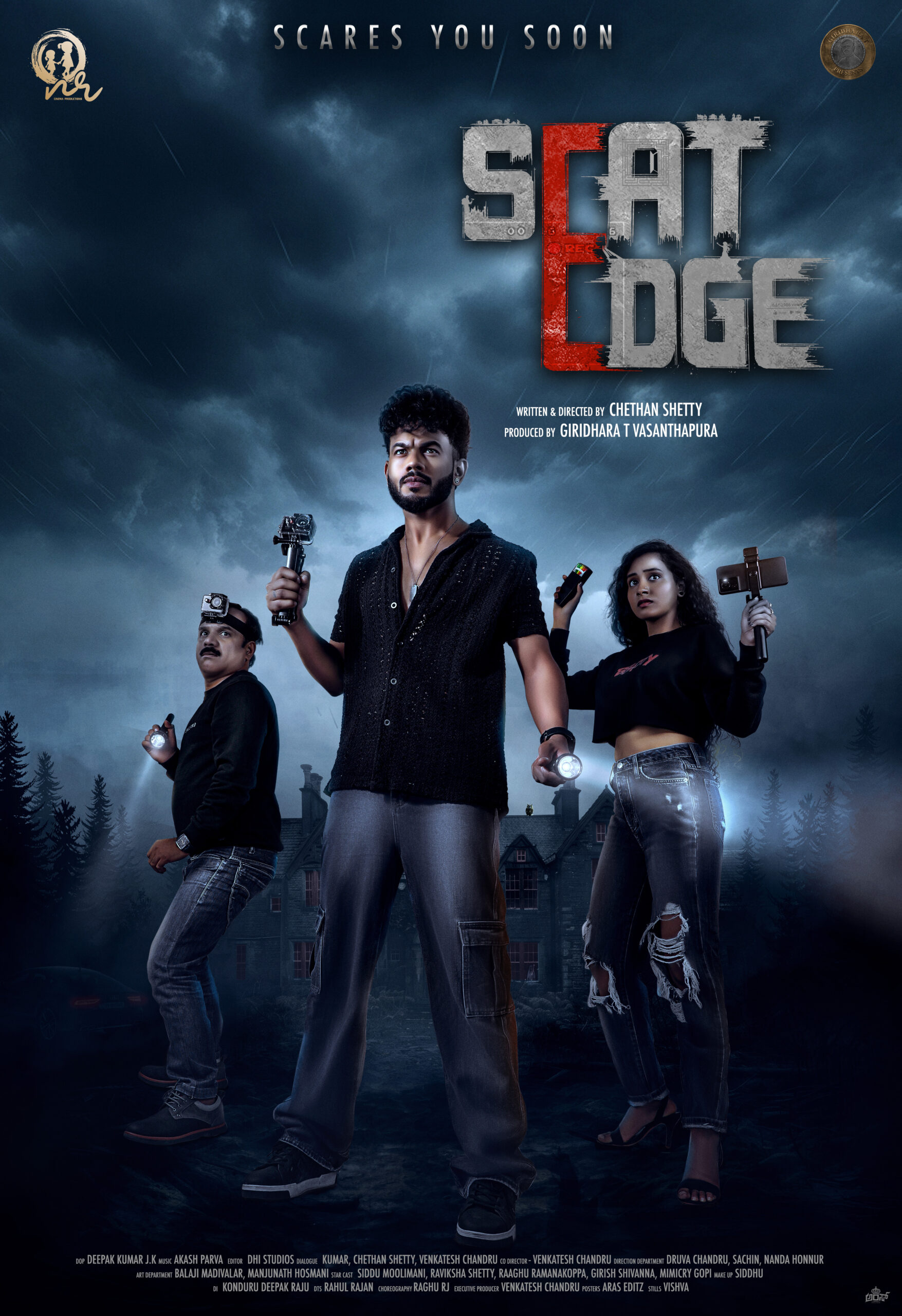 The poster for 'Seat Edge', a Kannada horror-comedy movie.