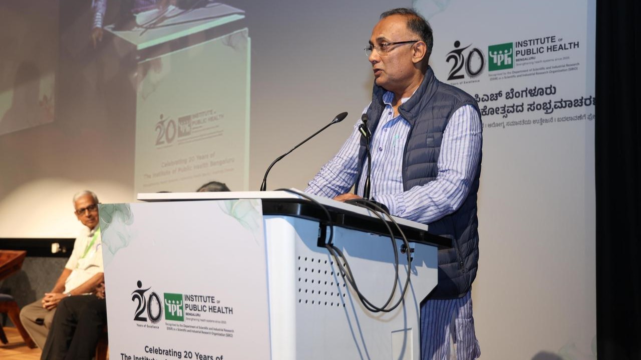 Karnataka Health Minister Dinesh Gundu Rao speaks during the 20th-year celebrations of IPH, Bengaluru.