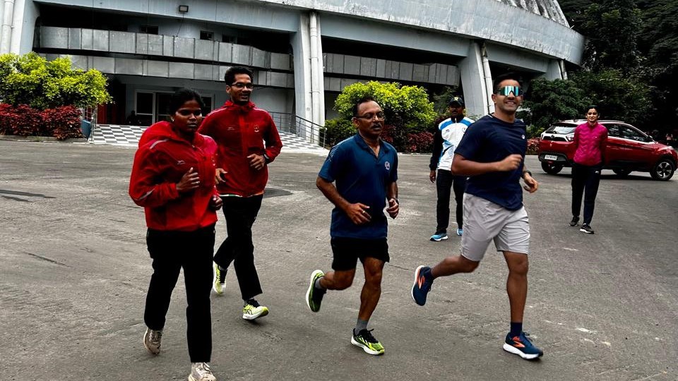 Railway officers and their families celebrating National Sports Day in Bengaluru on Monday.
