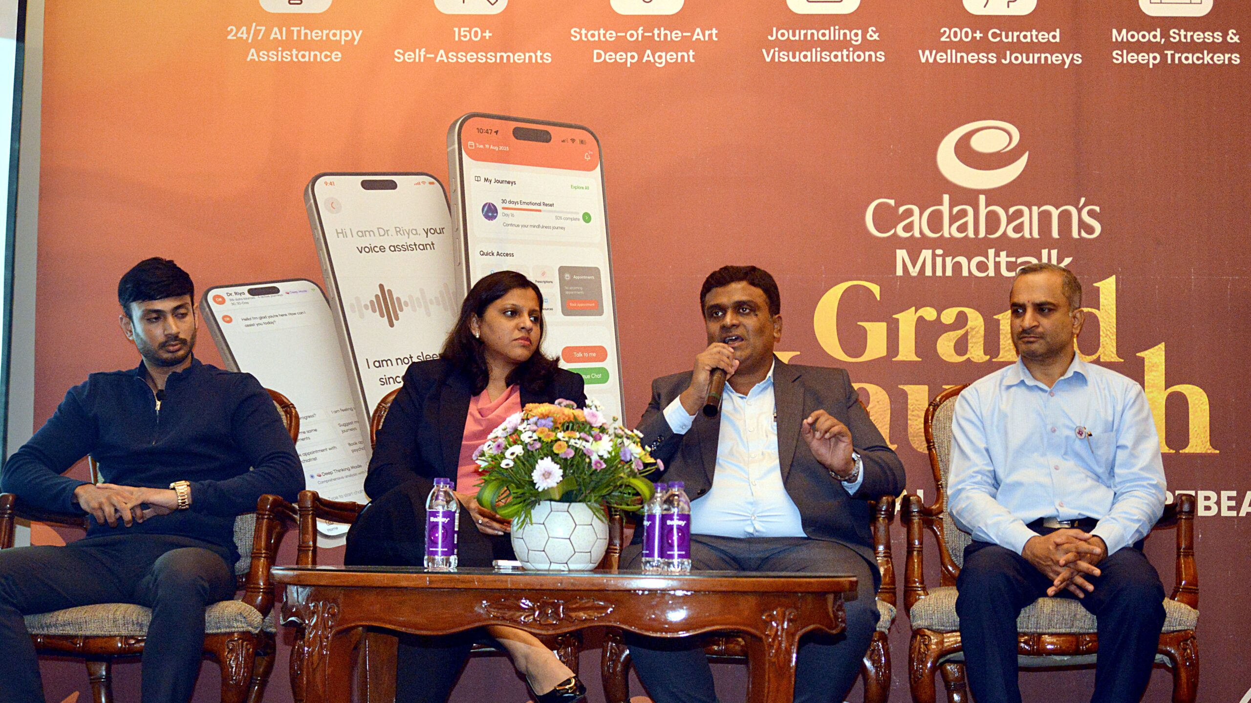The leadership of Cadambams Hospital in an interaction with the media.
