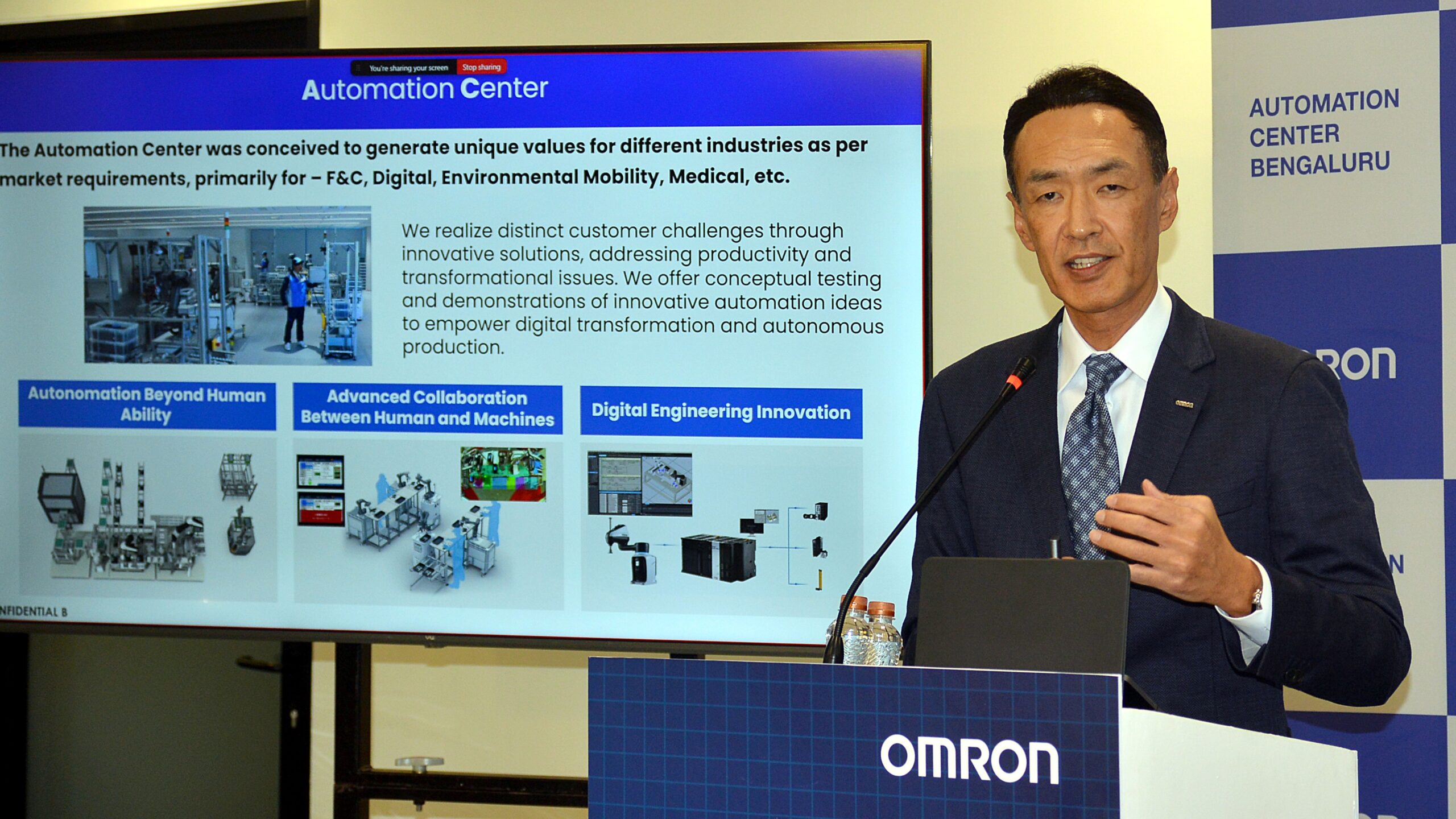 The leadership of Omron speaking to the media in Bengaluru.