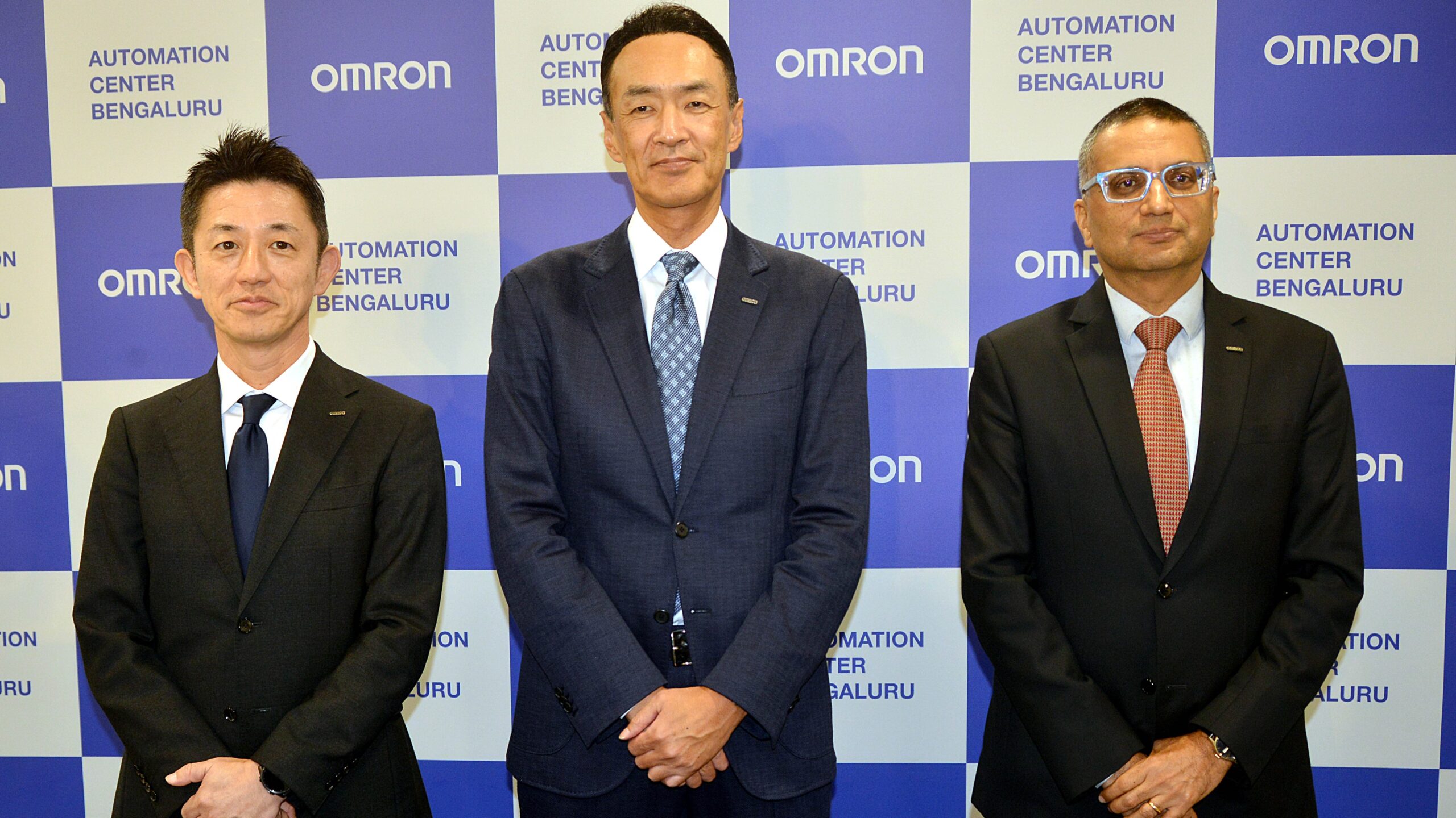 The leadership of Omron speaking to the media in Bengaluru.