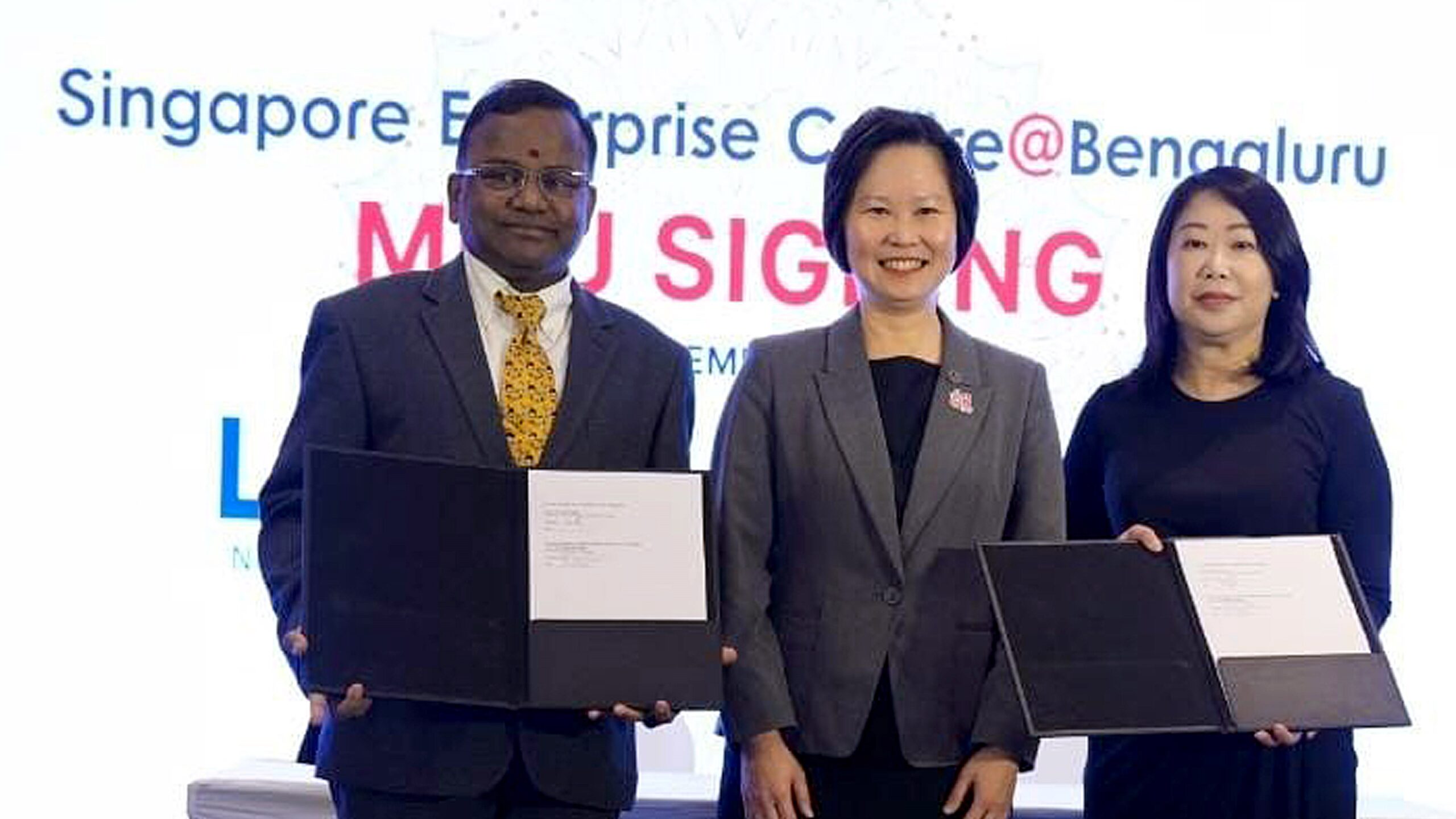 Business and government leaders representing Singapore and India expressing strong intent to collaborate.