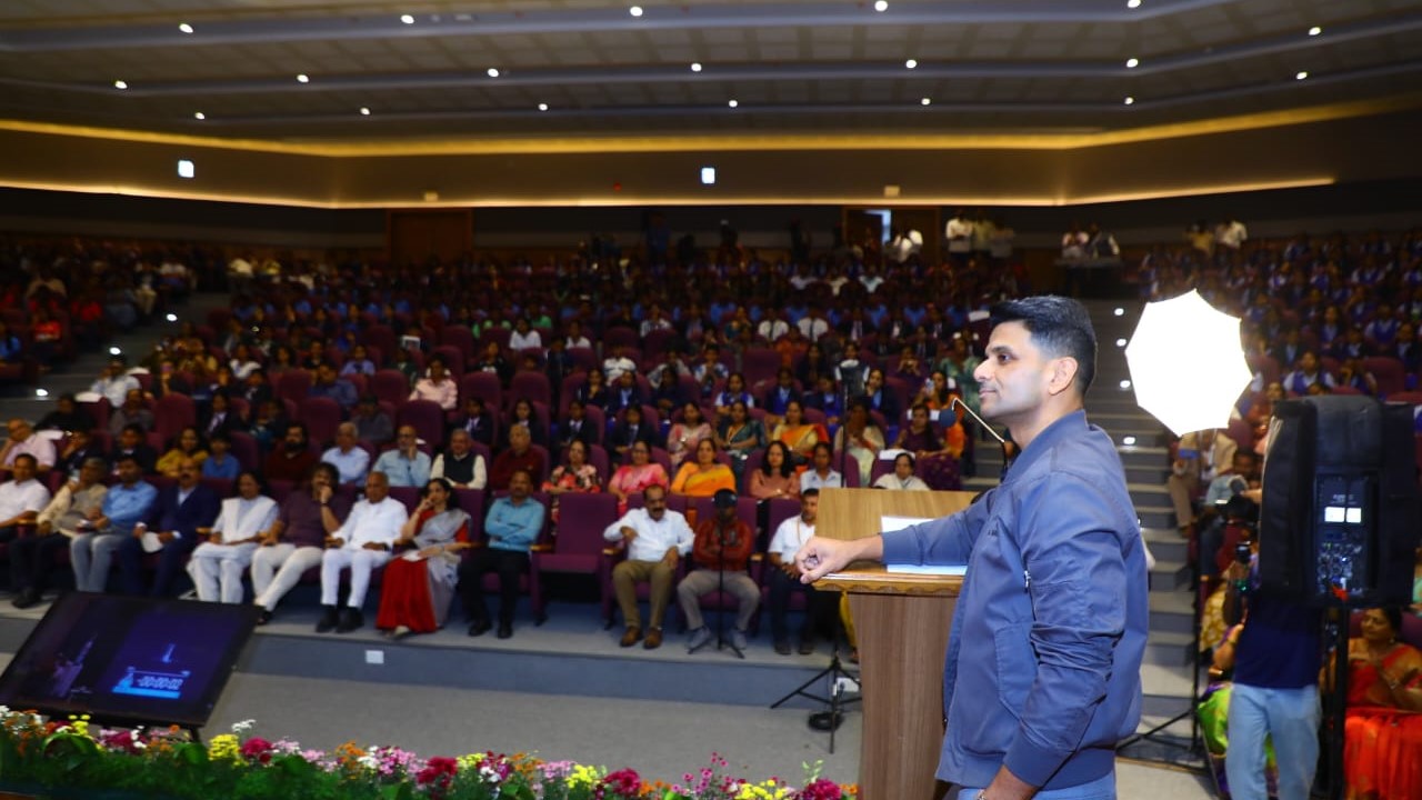 Astronaut Group Captain Shubhamshu Shukla interacting with city youth.