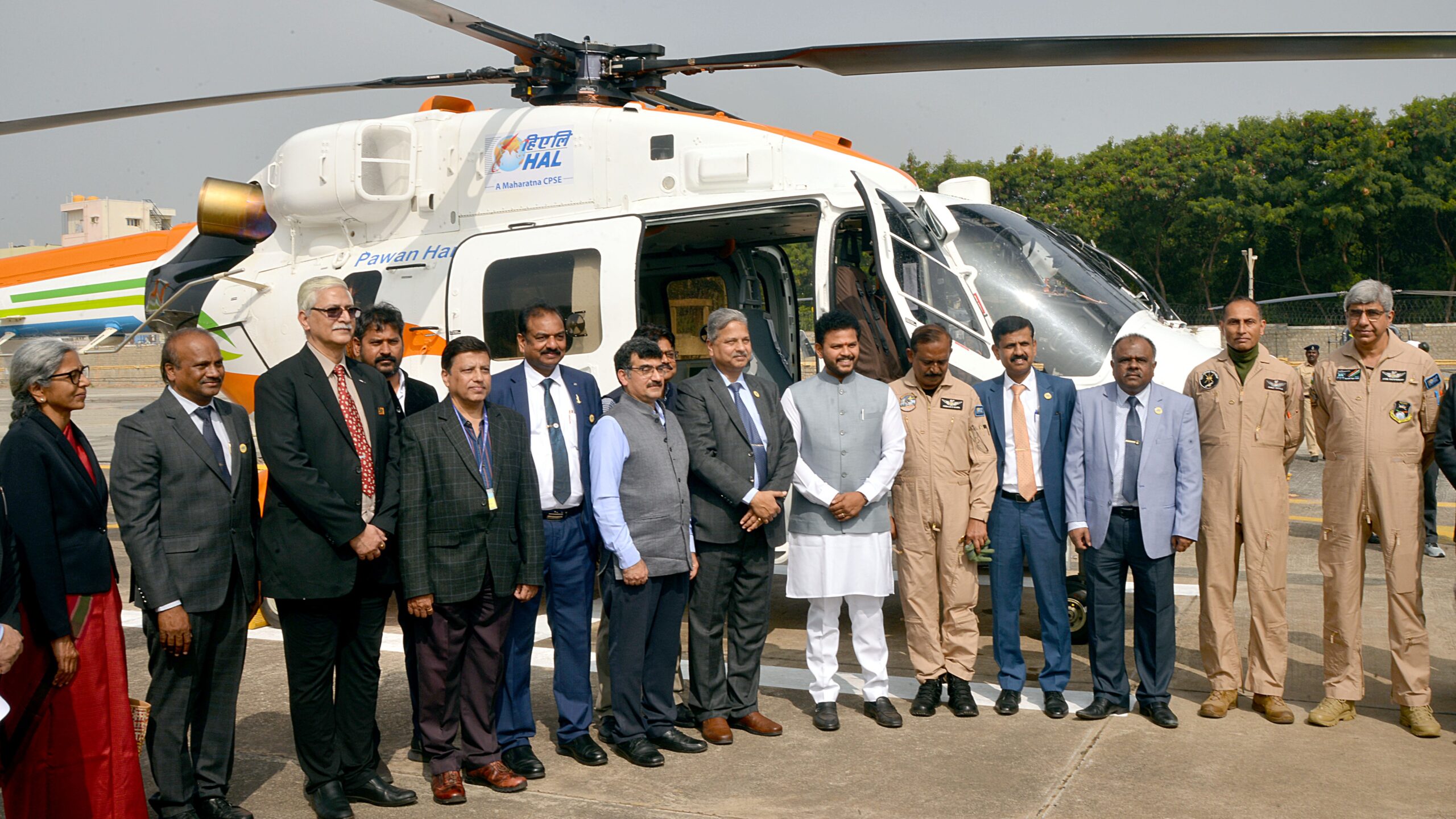 Visuals from the launch of HAL's Dhruv-NG chopper in Bengaluru.