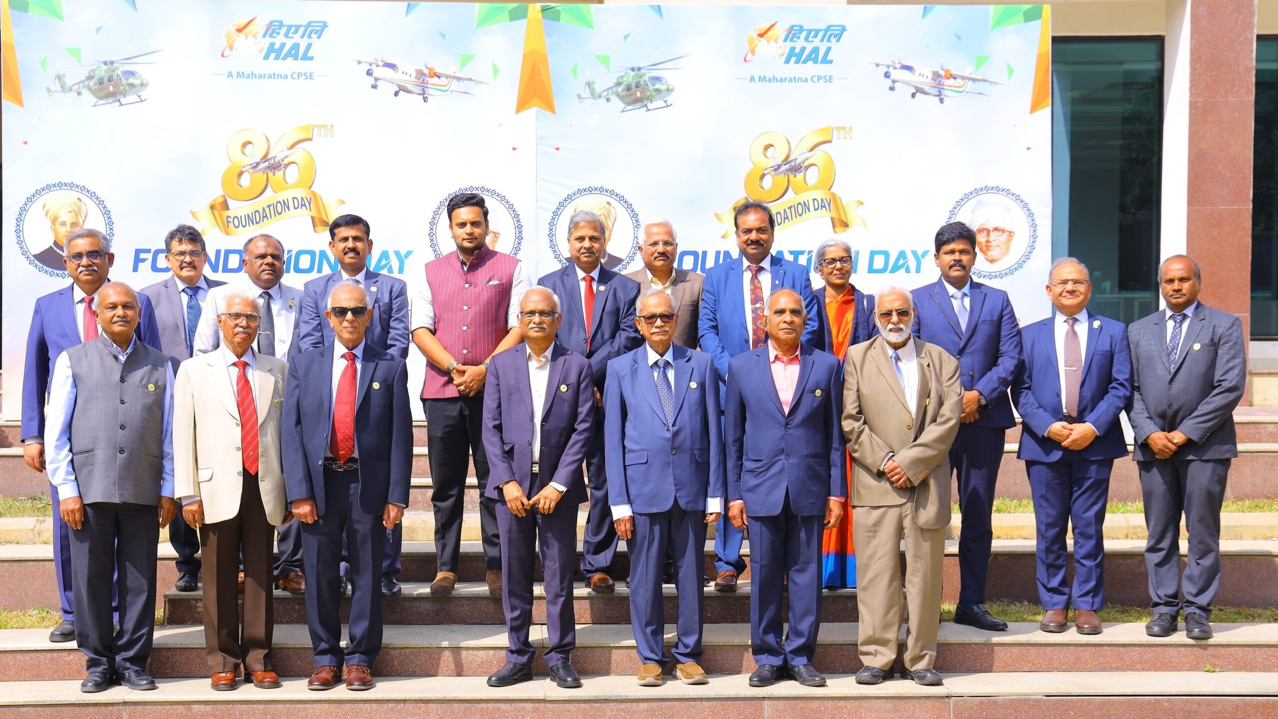 Senior leaders of HAL celebrating the organisation's 86th year.