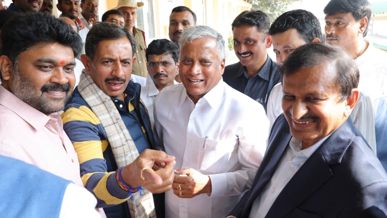 MoS for Railways, V. Somanna, inspecting railway infrastructure in Bengaluru Rural zone.