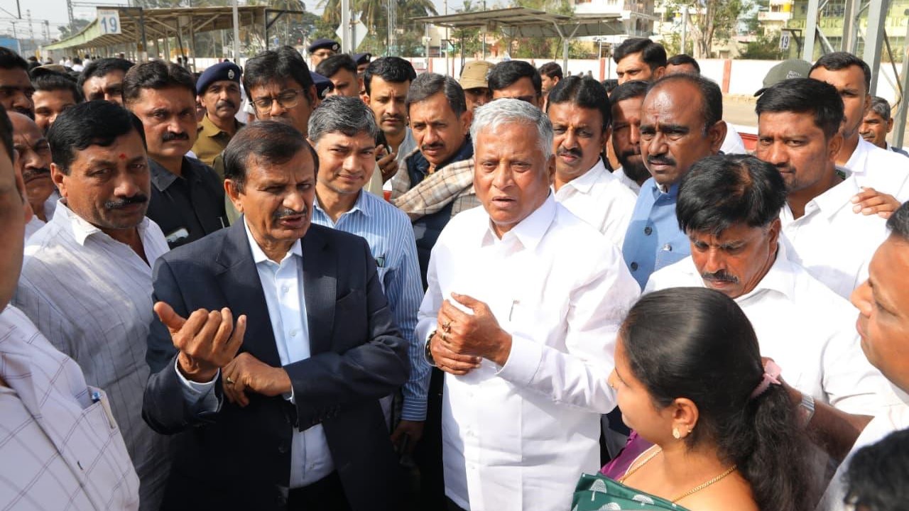 MoS for Railways, V. Somanna, inspecting railway infrastructure in Bengaluru Rural zone.