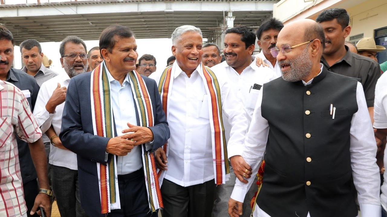 MoS for Railways, V. Somanna, inspecting railway infrastructure in Bengaluru Rural zone.