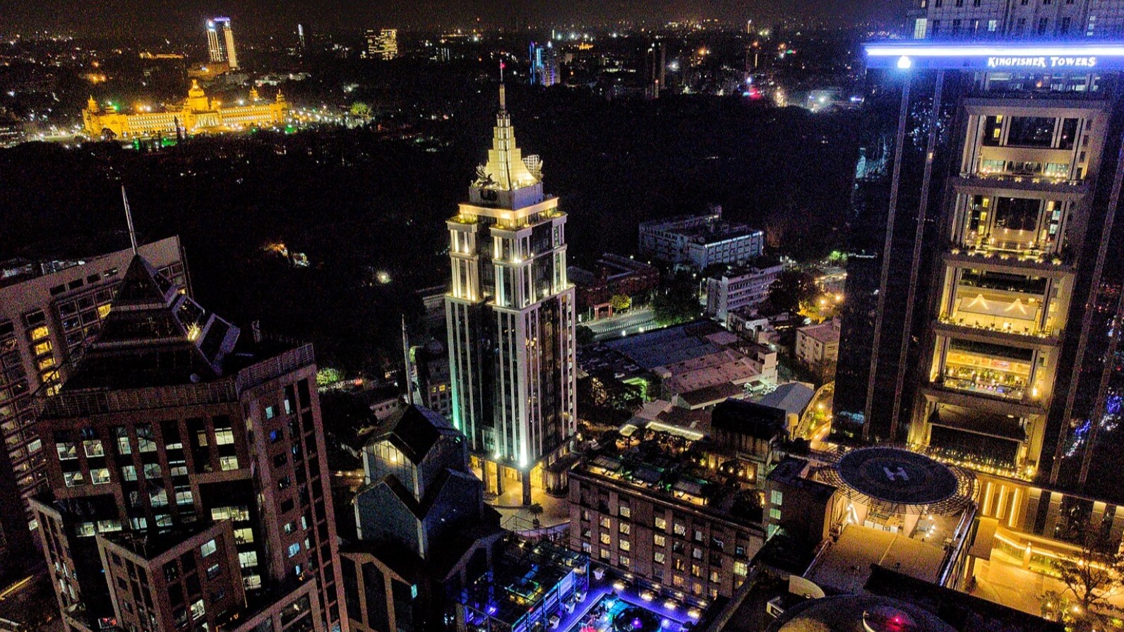 A night view of Bengaluru from UB City.