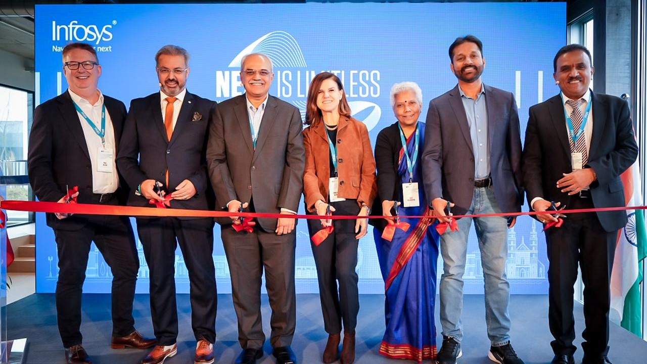 Senior Infosys officials at the new office opening in Zurich.