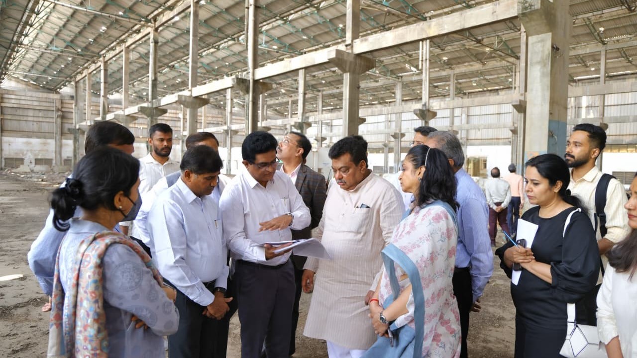 Industries Minister MB Patil inspecting the NGEF campus in East Bengaluru.