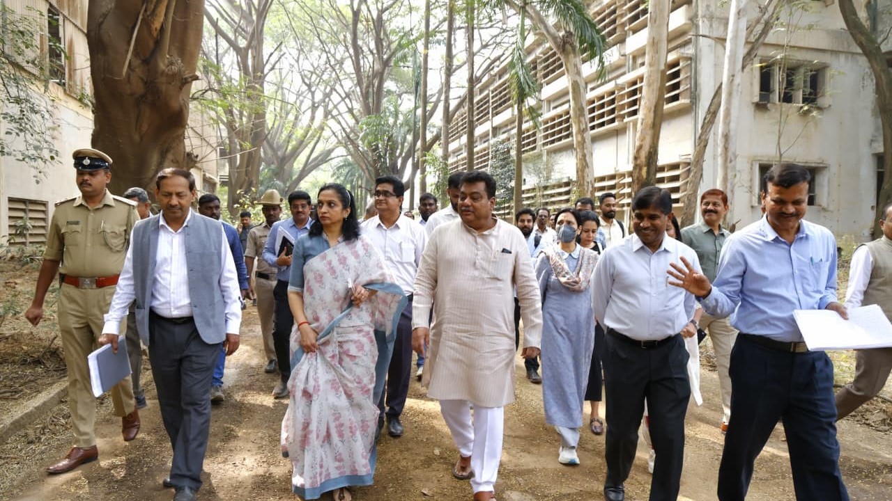 Industries Minister MB Patil inspecting the NGEF campus in East Bengaluru.