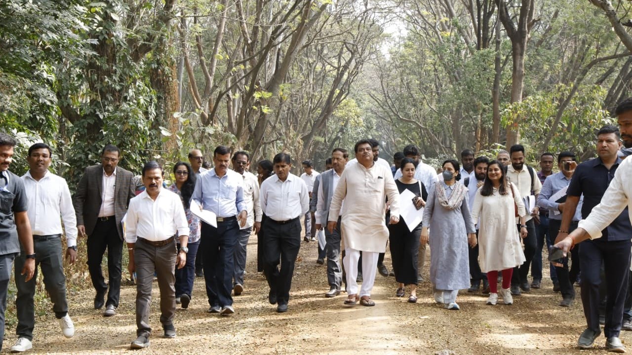 Industries Minister MB Patil inspecting the NGEF campus in East Bengaluru.