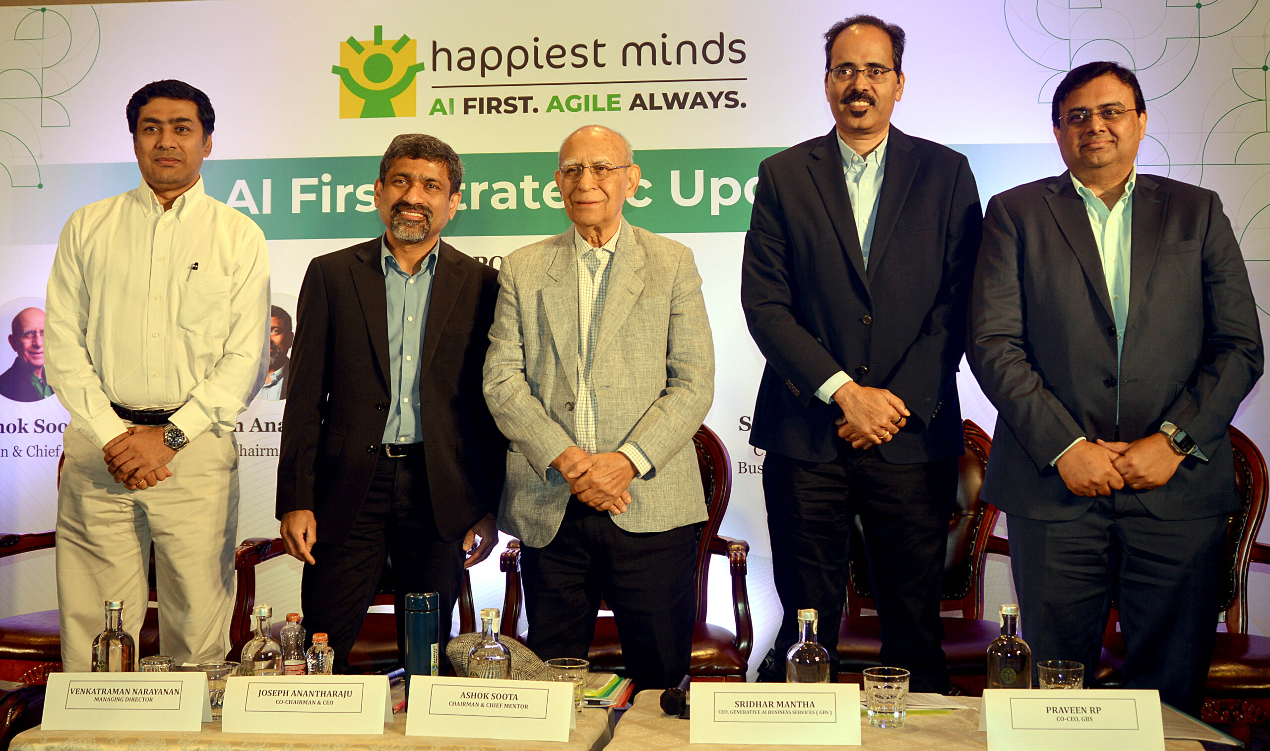 The corporate leadership of Happiest Minds addressing the media.