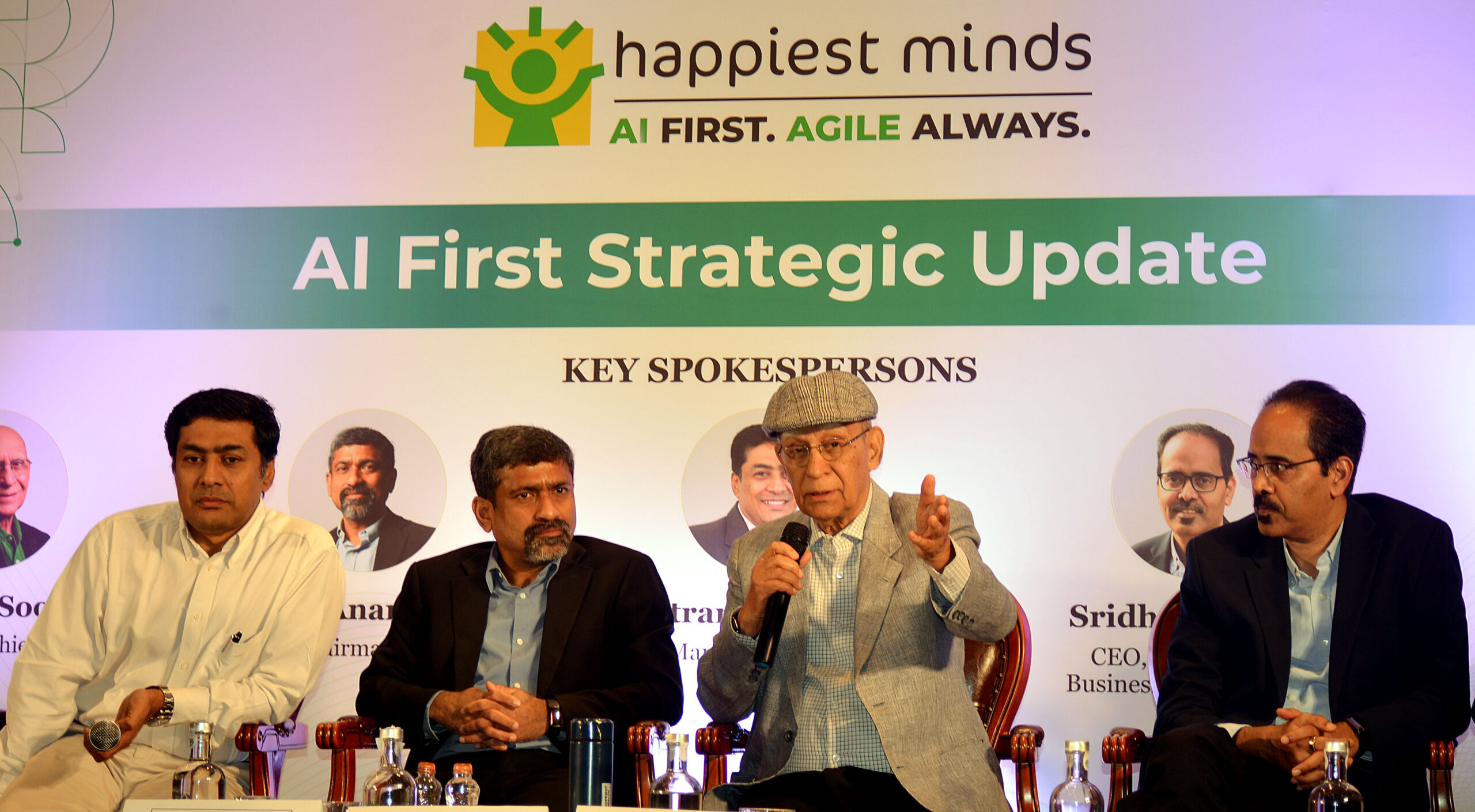 The corporate leadership of Happiest Minds addressing the media.